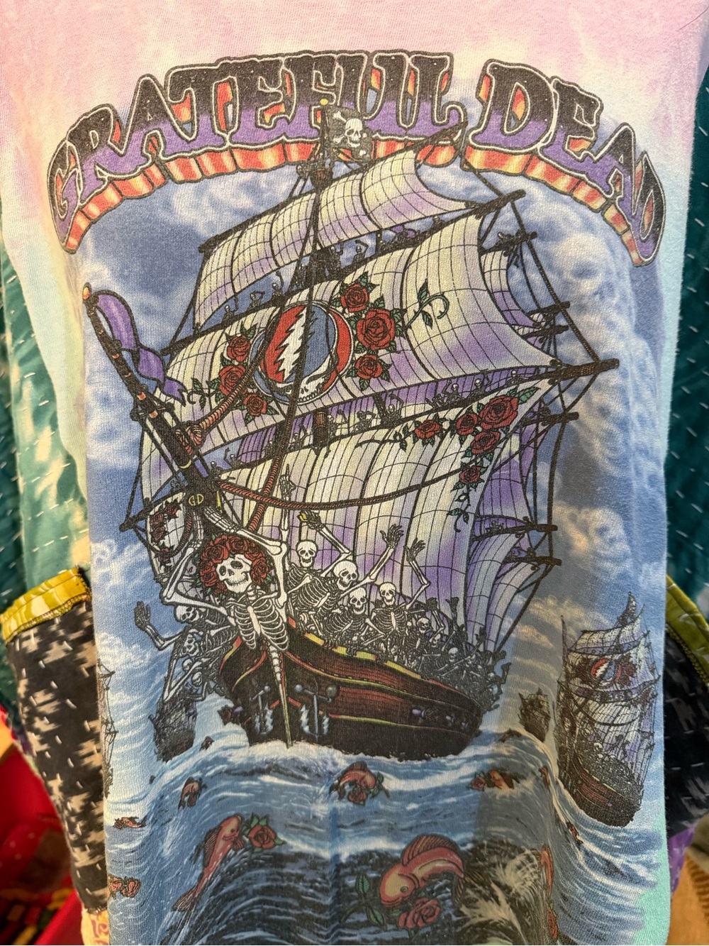 Handcrafted Upcycled Grateful Dead Kantha Tunic with Pockets NWT One Size - Picture 7 of 8